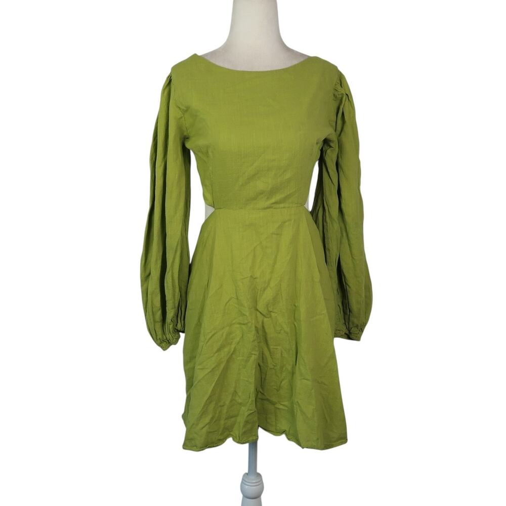 Reverse Chartreuse Green Balloon Sleeve Open Back Mini Dress XL